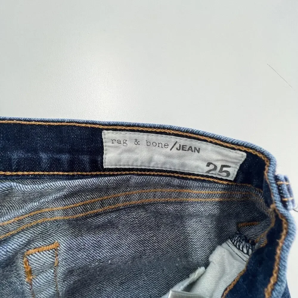 Rag & Bone Jeans Womens 25 Blue Dre Skinny Cuffed Hem Distressed Denim Casual - Picture 4 of 10